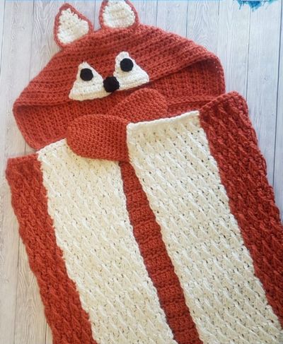 Crochet Woodland Fox Hooded Blanket Free Pattern