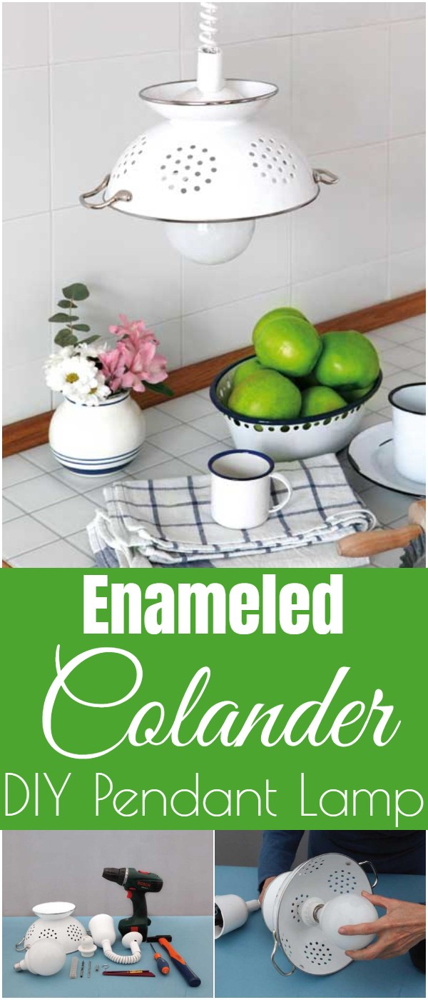 Enameled Colander DIY Pendant Lamp