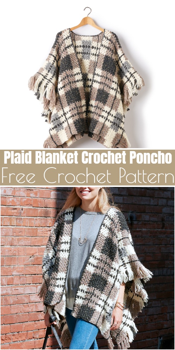 Plaid Blanket Crochet Poncho