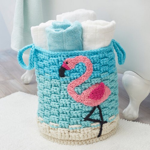 Fanciful Flamingo Free Crochet Basket Pattern