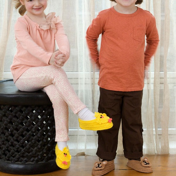 Bear And Chick Crochet Slippers Pattern