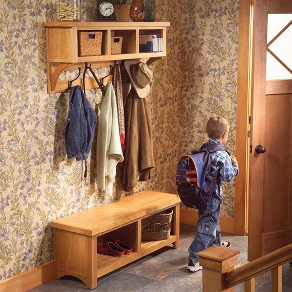 DIY Farmhouse Bench With Storage And Entryway Coat Rack