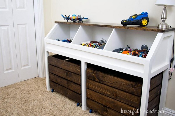 Toy Storage Console Plan With Rolling Bins