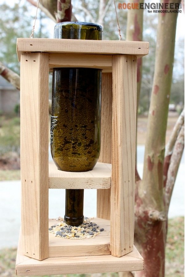 Wooden Wine Bottle Bird Feeder Plan