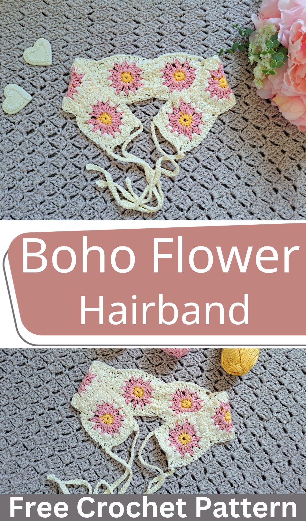 Crochet Boho Flower Hairband