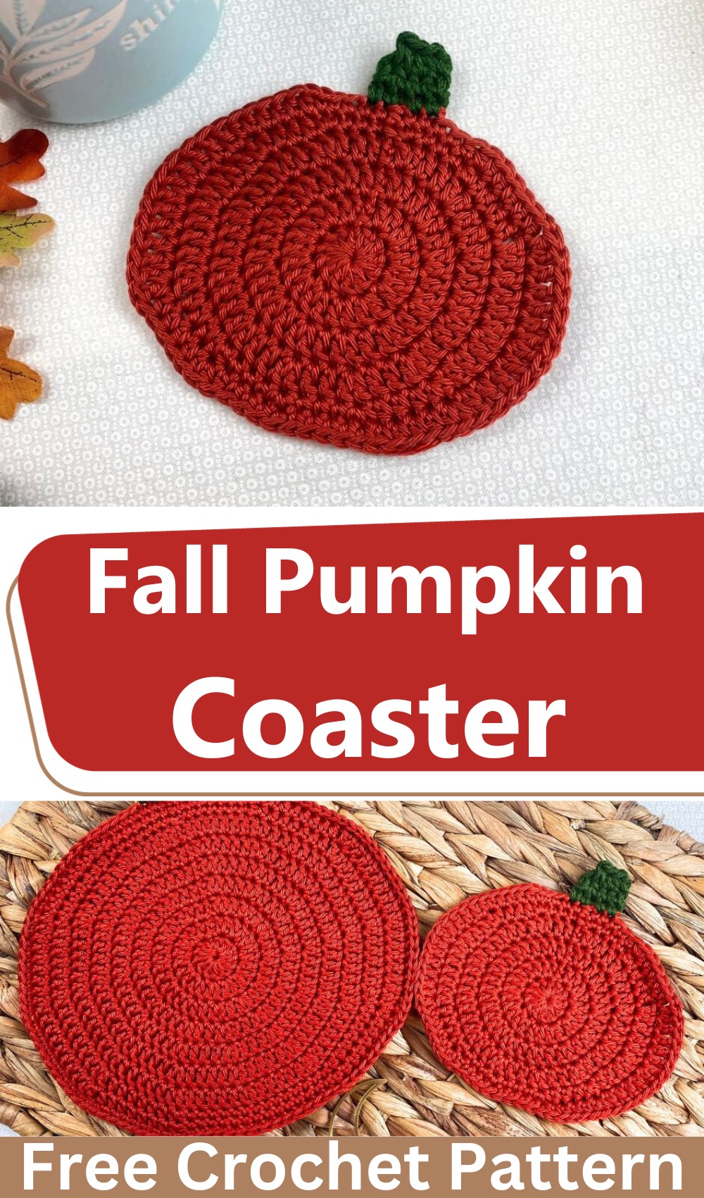 Crochet Pumpkin Coaster For Fall