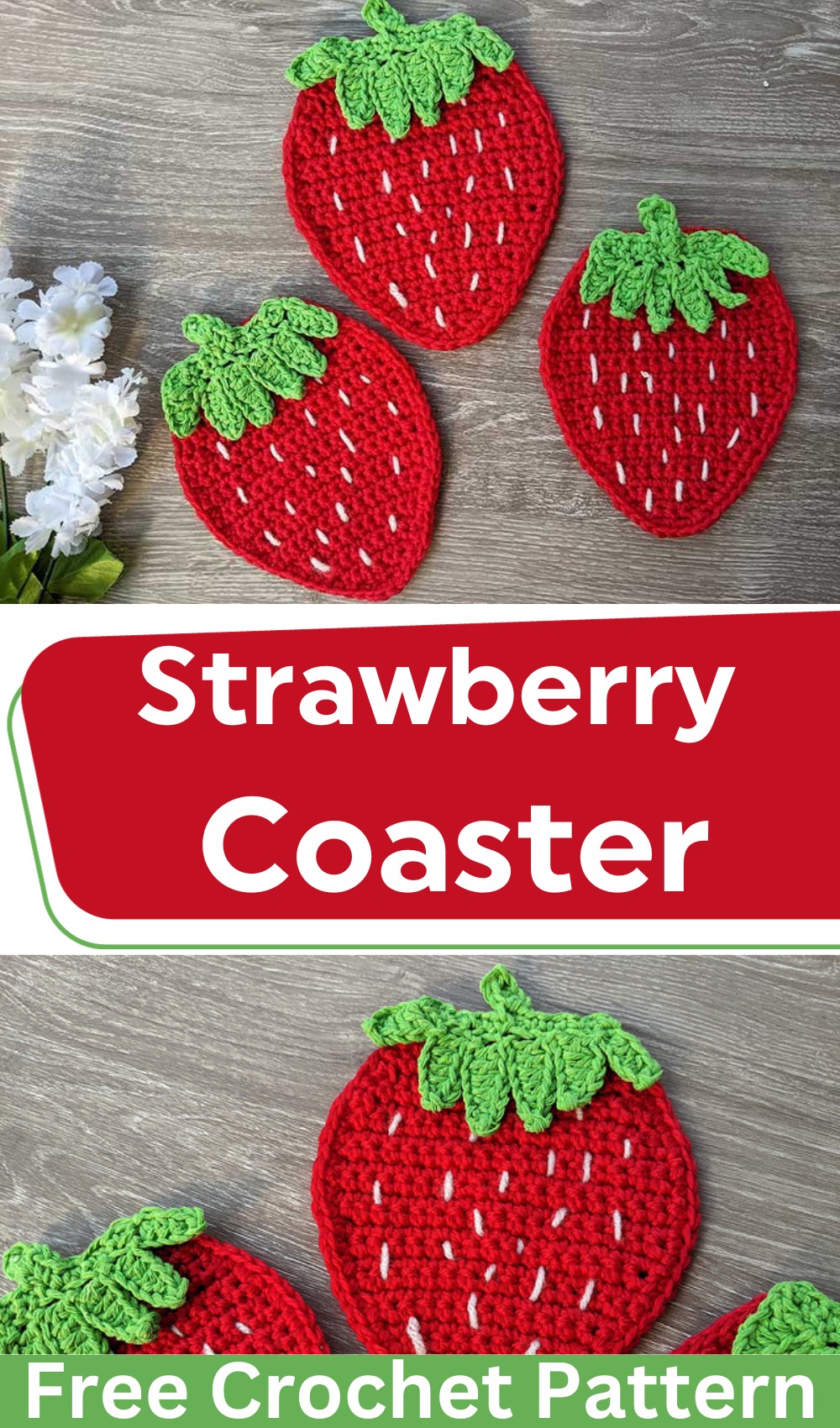 Crochet Strawberry Coaster 